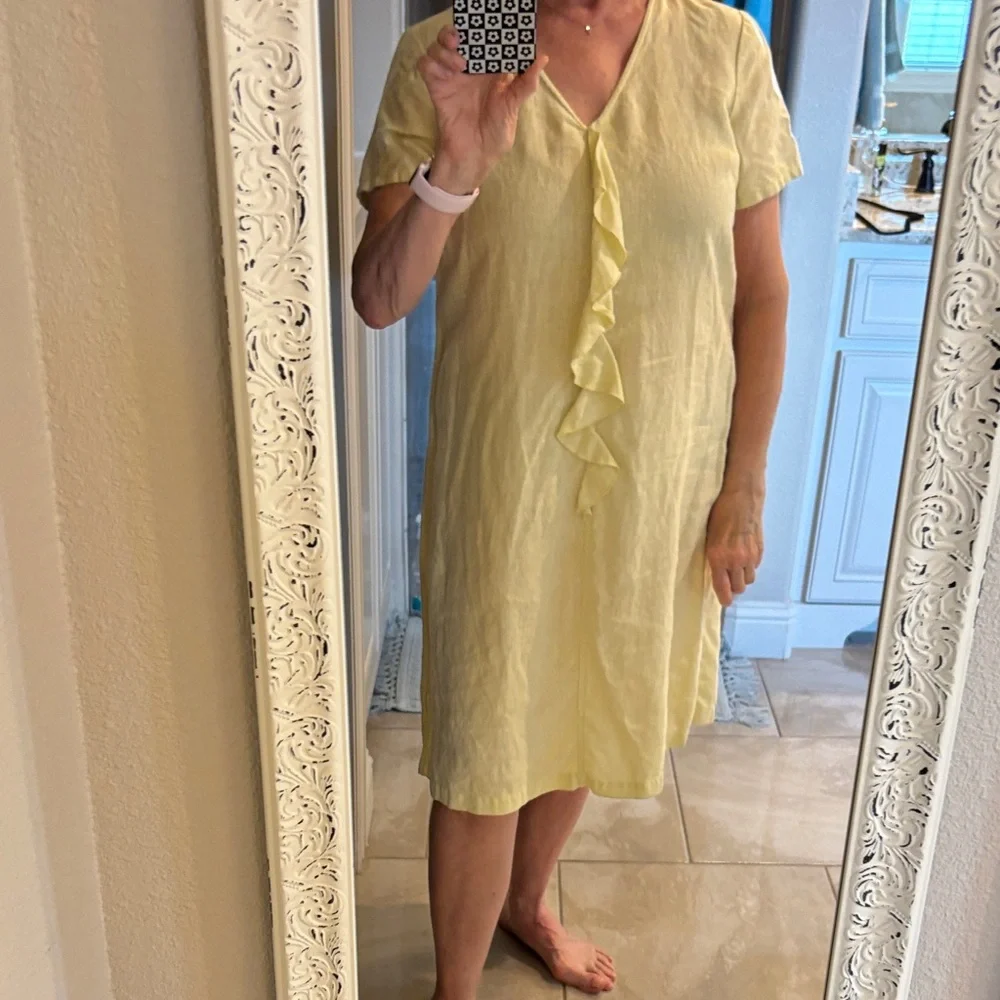 Hot Cotton Light Yellow Midi Dress with Ruffle - Picture 1 of 1